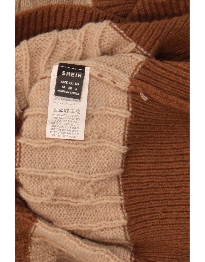 Suéter feminino SHEIN com decote em V Reino Unido 14 bloco colorido marrom médio