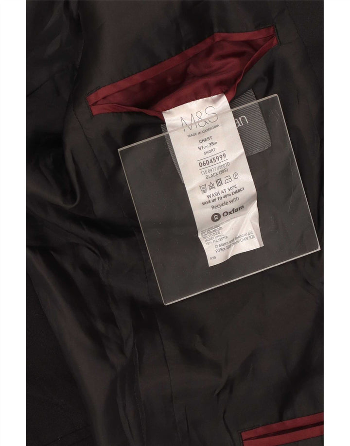 Jaqueta blazer masculina de 2 botões Marks & Spencer Reino Unido 38 poliéster preto médio