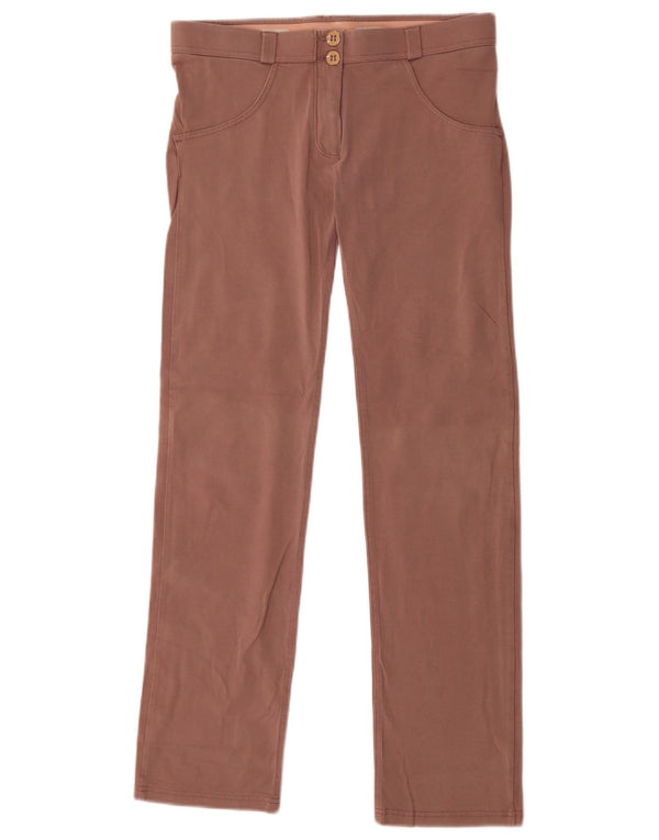 Calça feminina reta casual Freddy UK 12 médio W30 L30 algodão marrom