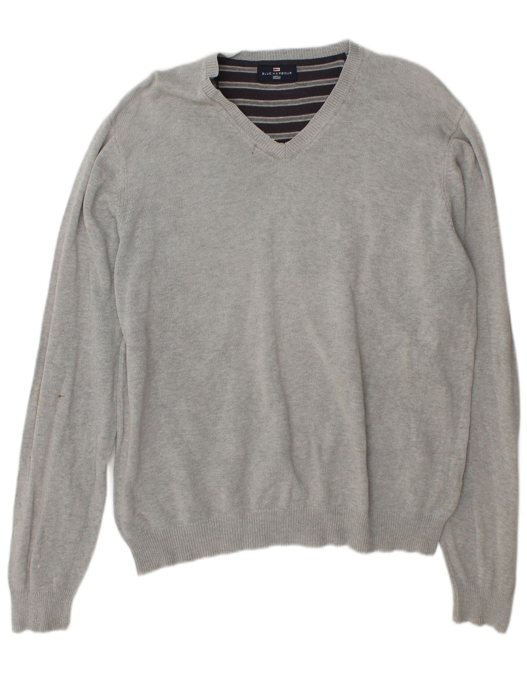 Suéter masculino Marks & Spencer Blue Harbor com decote em V, grande algodão cinza