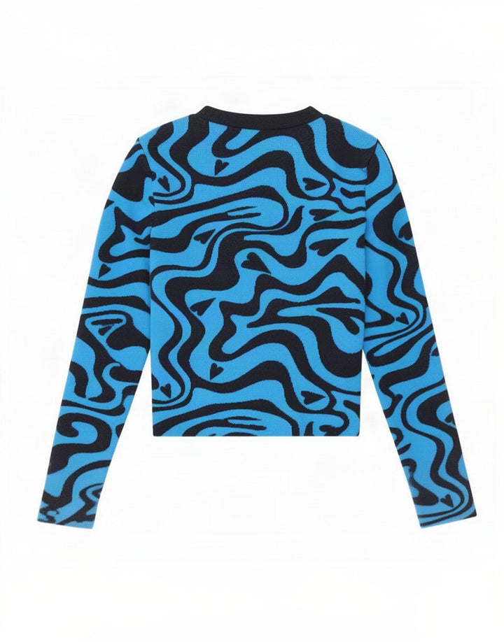 Zara Womens Abstract Pattern Crop Top Manga Longa Reino Unido 8 Pequeno Azul Poliéster