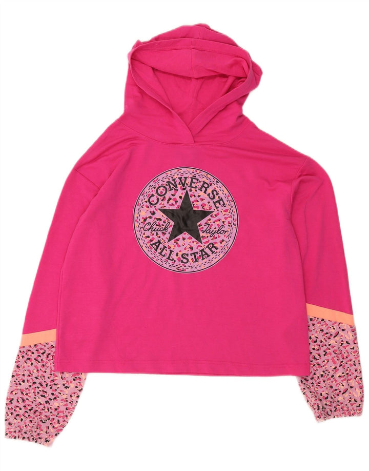 Jumper com capuz gráfico CONVERSE para meninas 13-14 anos XL rosa manchado
