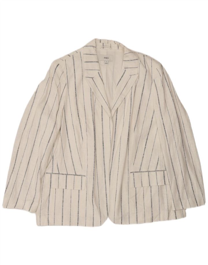 Jaqueta blazer aberta grande Marks & Spencer feminina UK 18 XL listrada branca