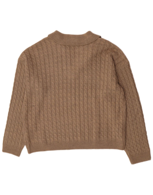 Suéter feminino Crew Clothing com gola polo UK 18 XL marrom acrílico