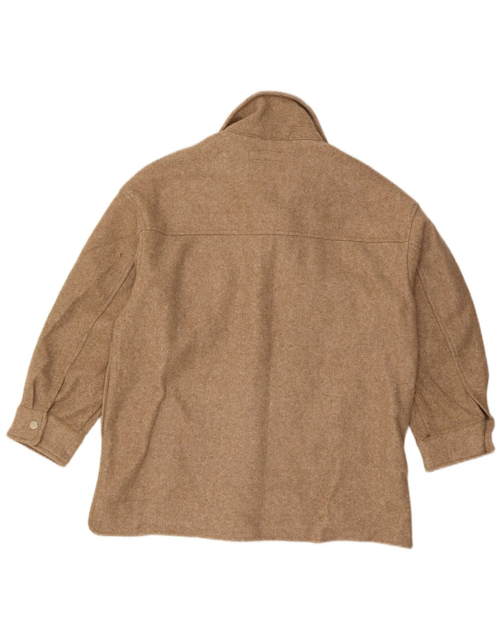 Camisa feminina de flanela lenhador Zara Reino Unido 14 poliéster bege médio
