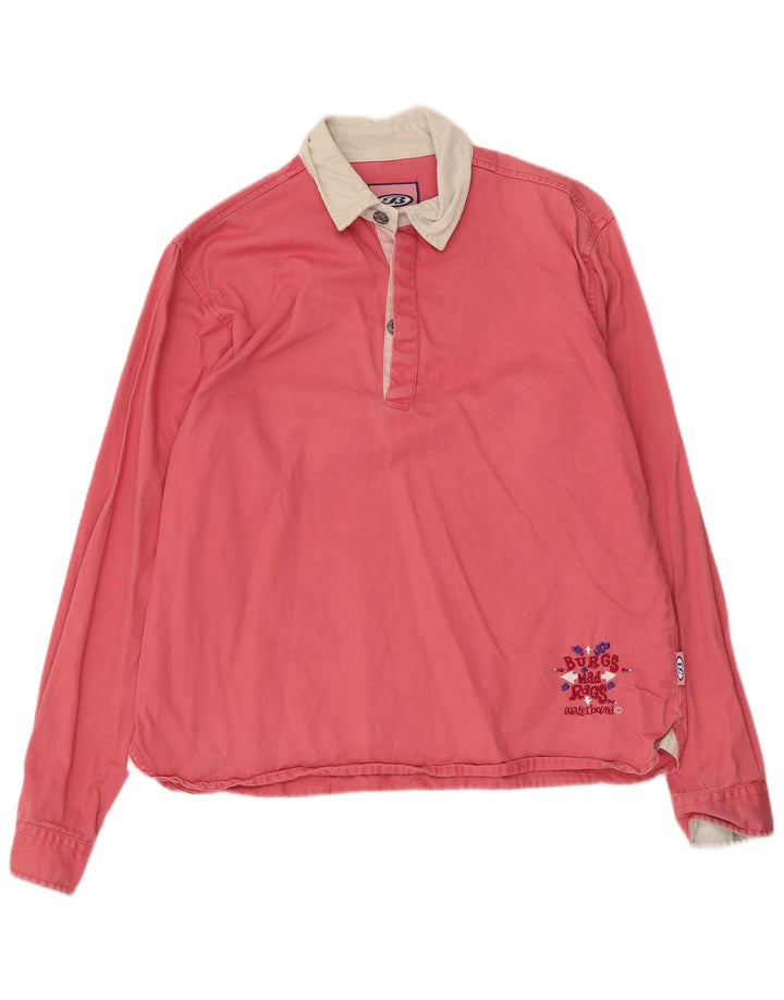 Camisa pulôver feminina vintage UK 16 grande algodão colorblock rosa