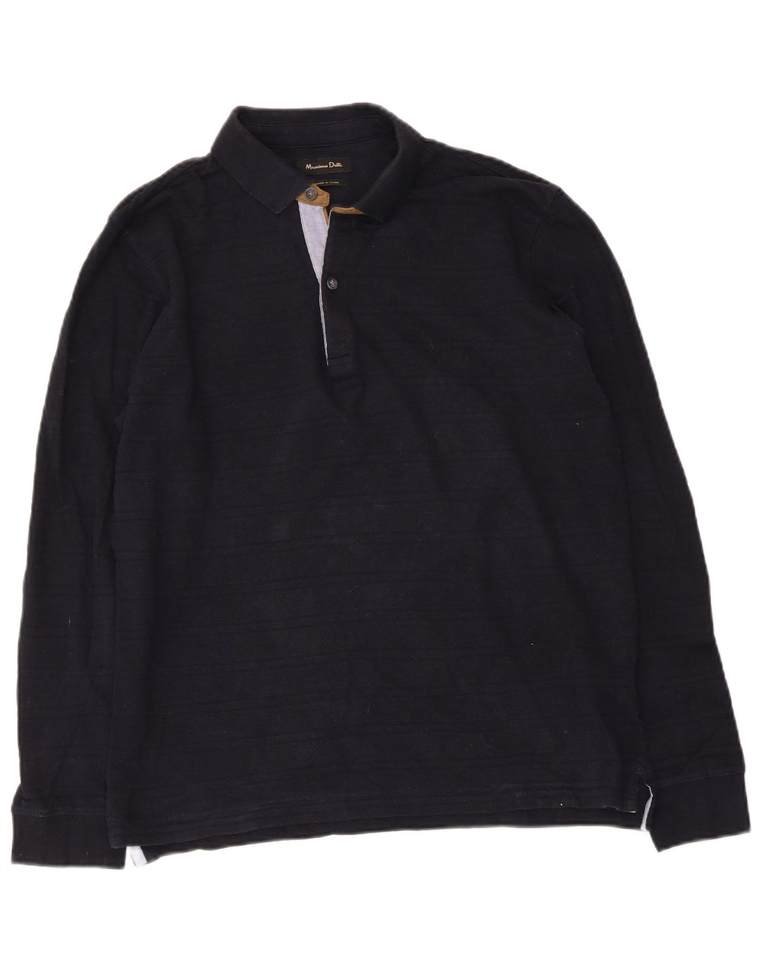 Camisa polo masculina de manga comprida Massimo Dutti de algodão azul marinho médio