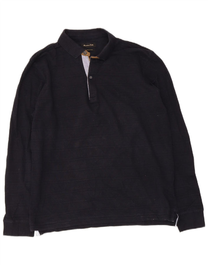 Camisa polo masculina de manga comprida Massimo Dutti de algodão azul marinho médio