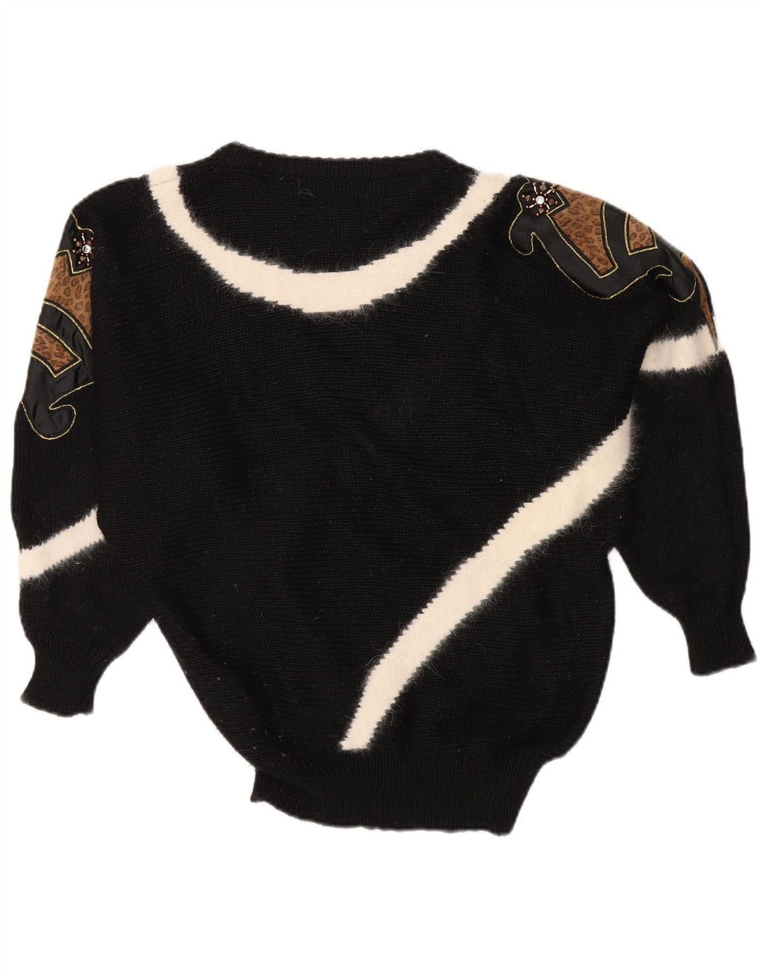 Suéter feminino VINTAGE com gola redonda EU 38 bloco de cor preto médio