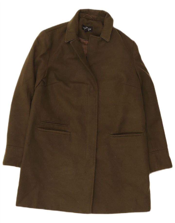 Topshop Womens Petite Overcoat UK 8 Pequeno Poliéster Cáqui