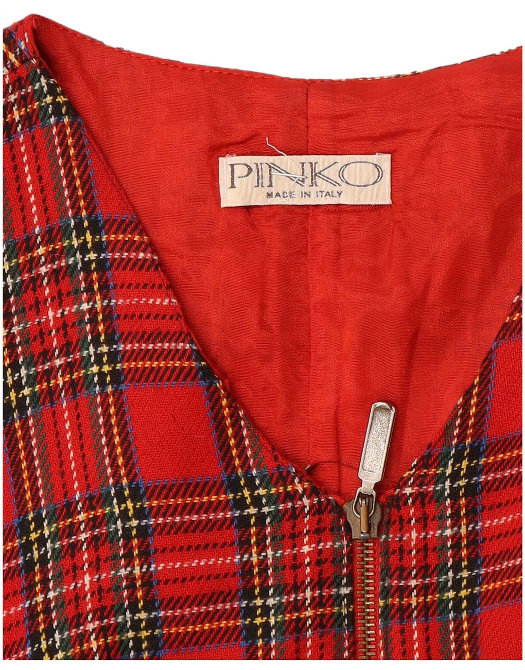 Vestido feminino Pinko sem mangas evasê UK 12 xadrez vermelho médio