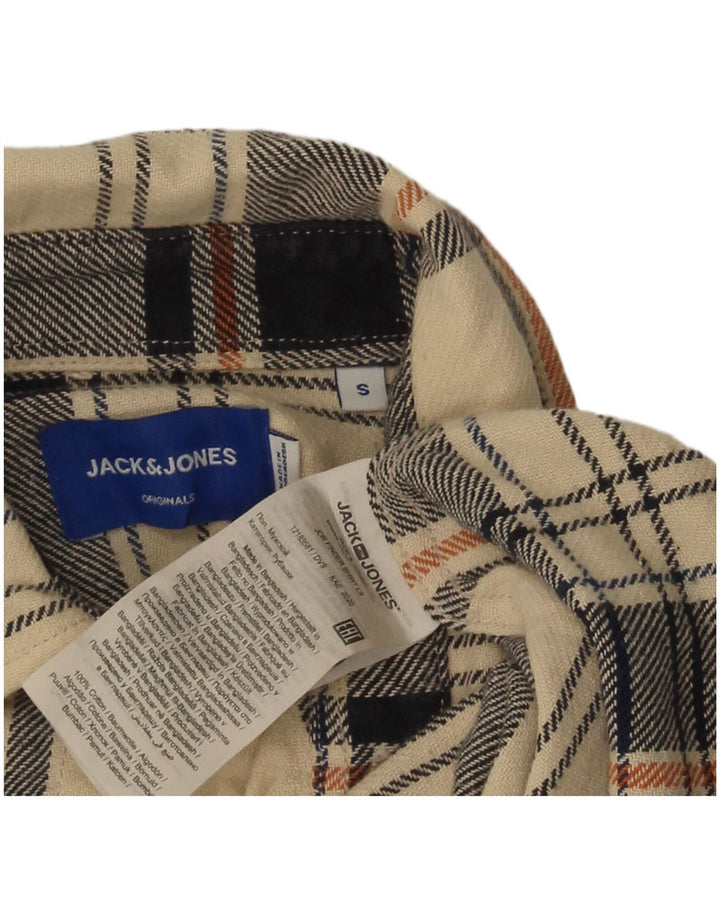 Camisa masculina de flanela Jack & Jones Regular Fit, pequena, bege, xadrez, algodão