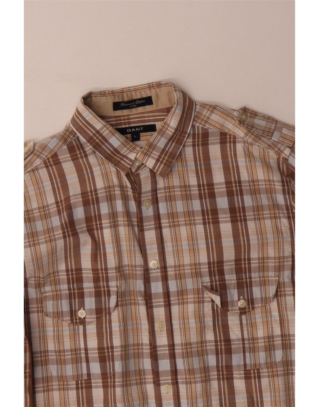 GANT Camisa militar masculina justa grande algodão xadrez bege