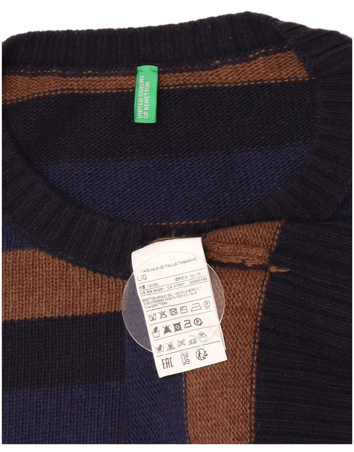 Suéter masculino Benetton com gola redonda, grande listrado multicolorido