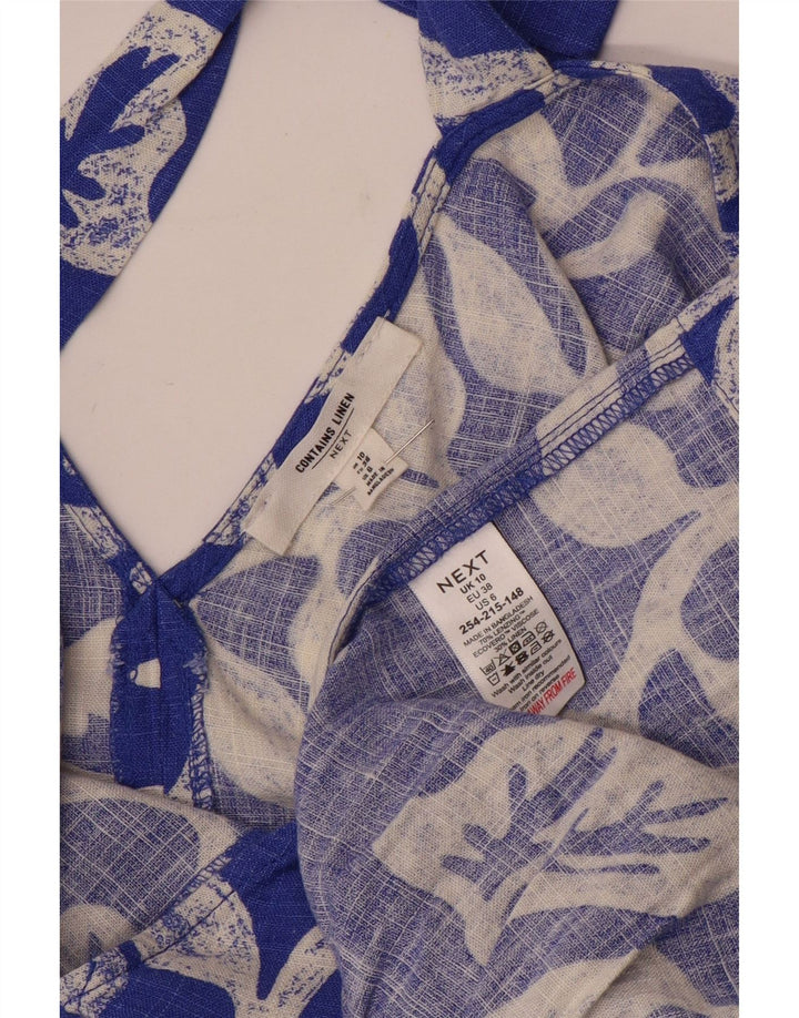 Próximo Vestido feminino evasê UK 10 pequeno azul floral viscose