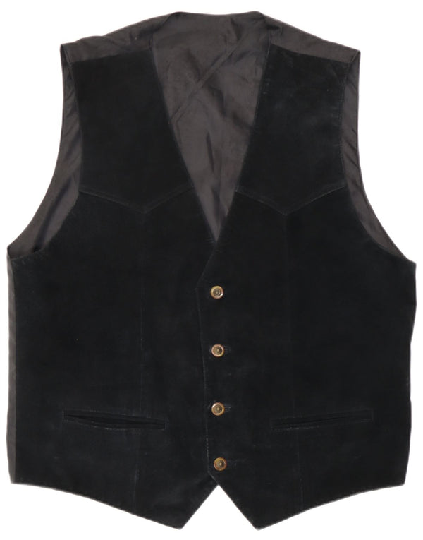 Colete masculino vintage de camurça grande couro preto