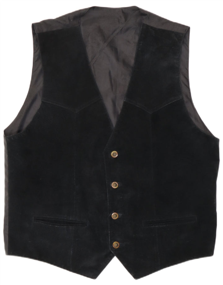 Colete masculino vintage de camurça grande couro preto