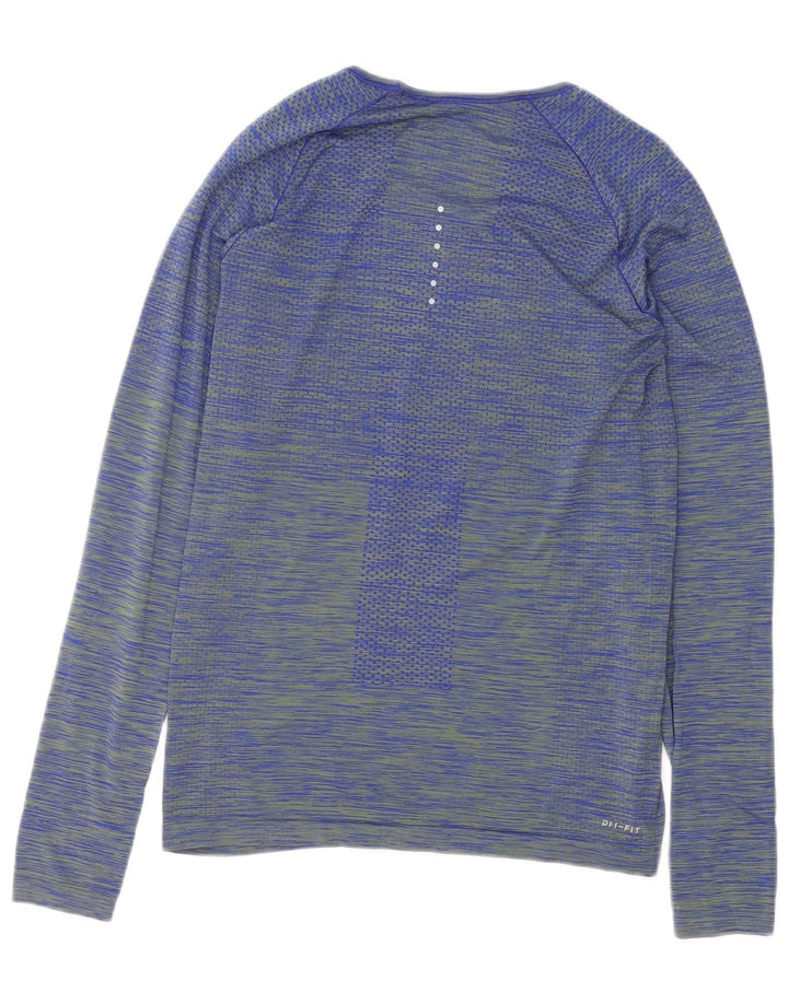 Top Nike Dri Fit Feminino Manga Longa UK 12 Listrado Azul Médio