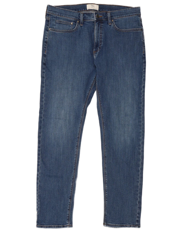 Marks & Spencer Masculino Slim Jeans W34 L31 Azul Algodão
