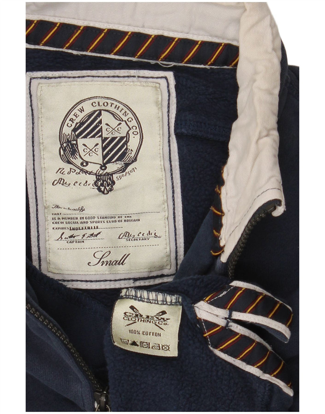 Crew Clothing Mens Zip Neck Moletom Jumper Pequeno Algodão Azul Marinho