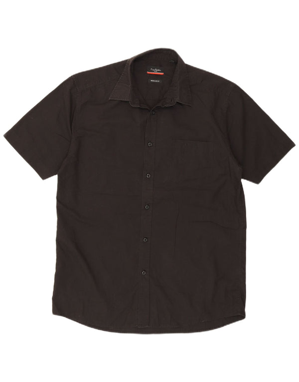 Camisa masculina Pierre Cardin manga curta regular fit poliéster preto médio