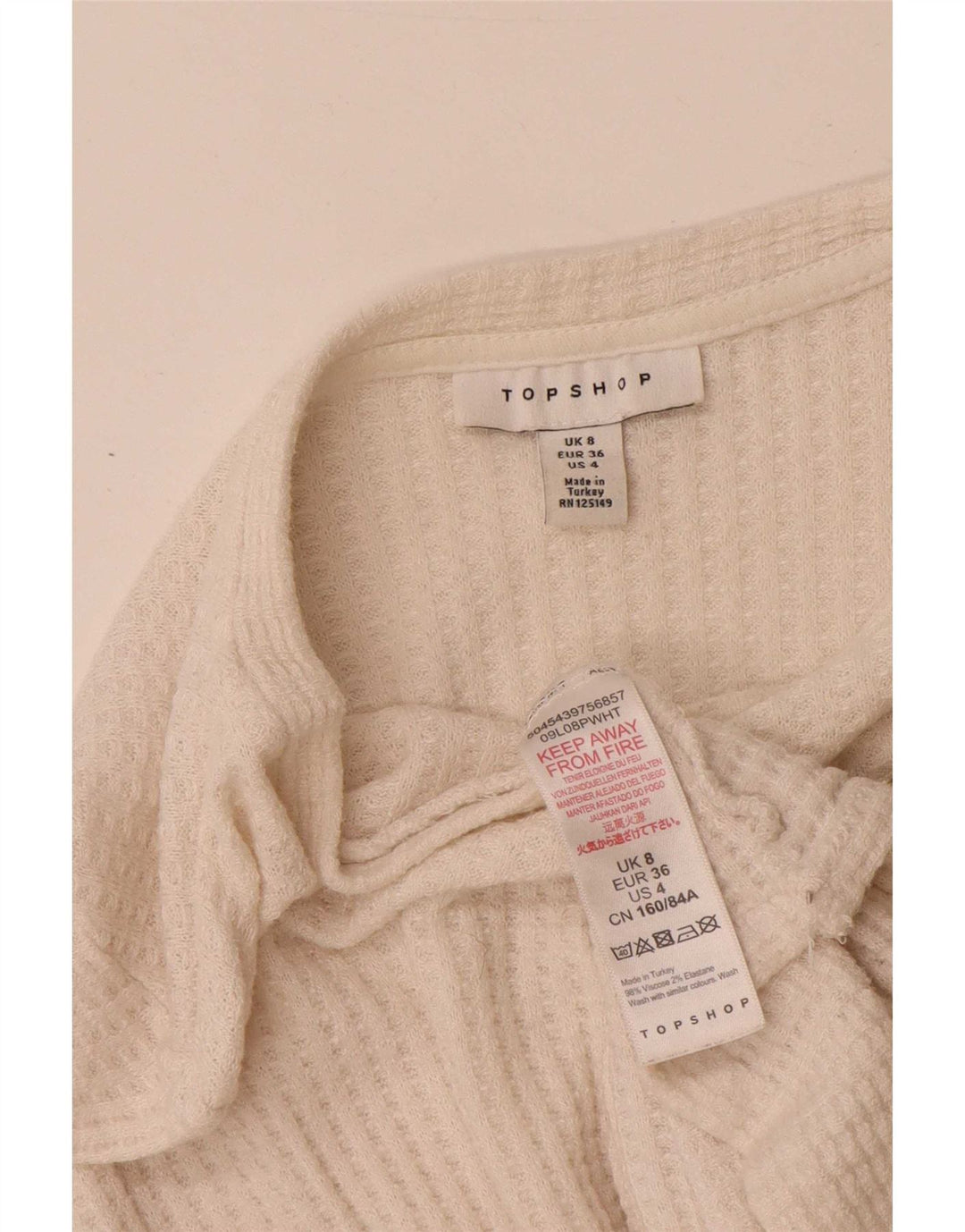 Topshop feminino crop top manga comprida Reino Unido 8 viscose branca pequena