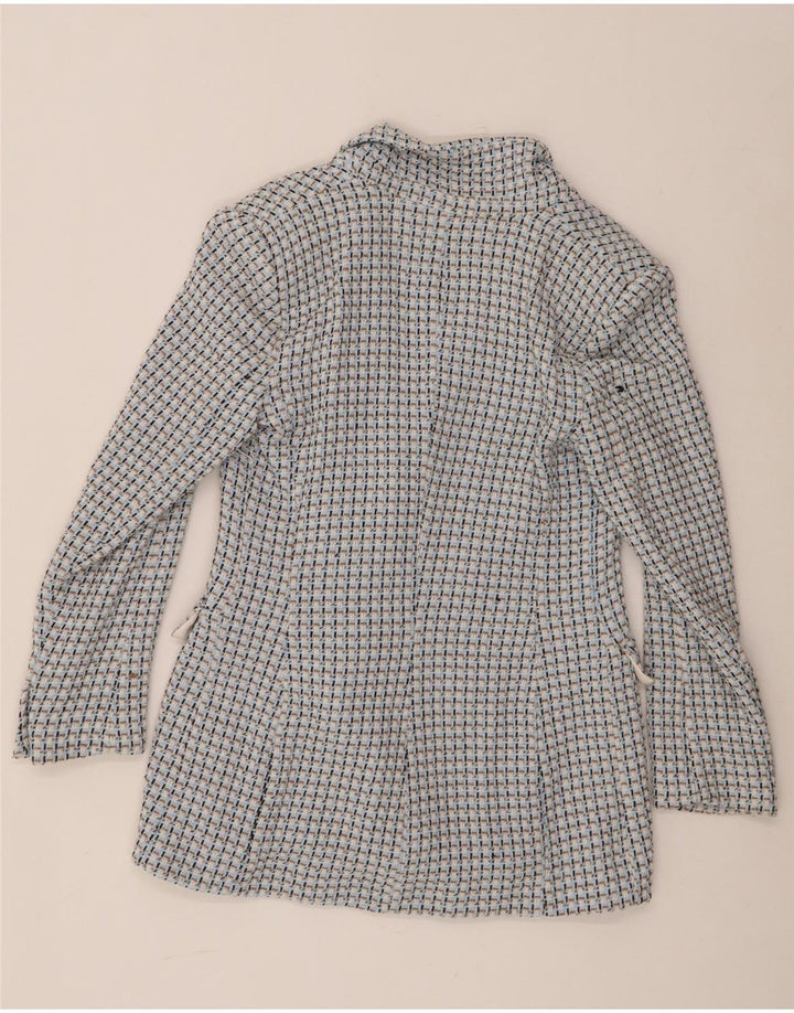 Jaqueta blazer feminina Zara com peito duplo Reino Unido 14 grande algodão guingão azul