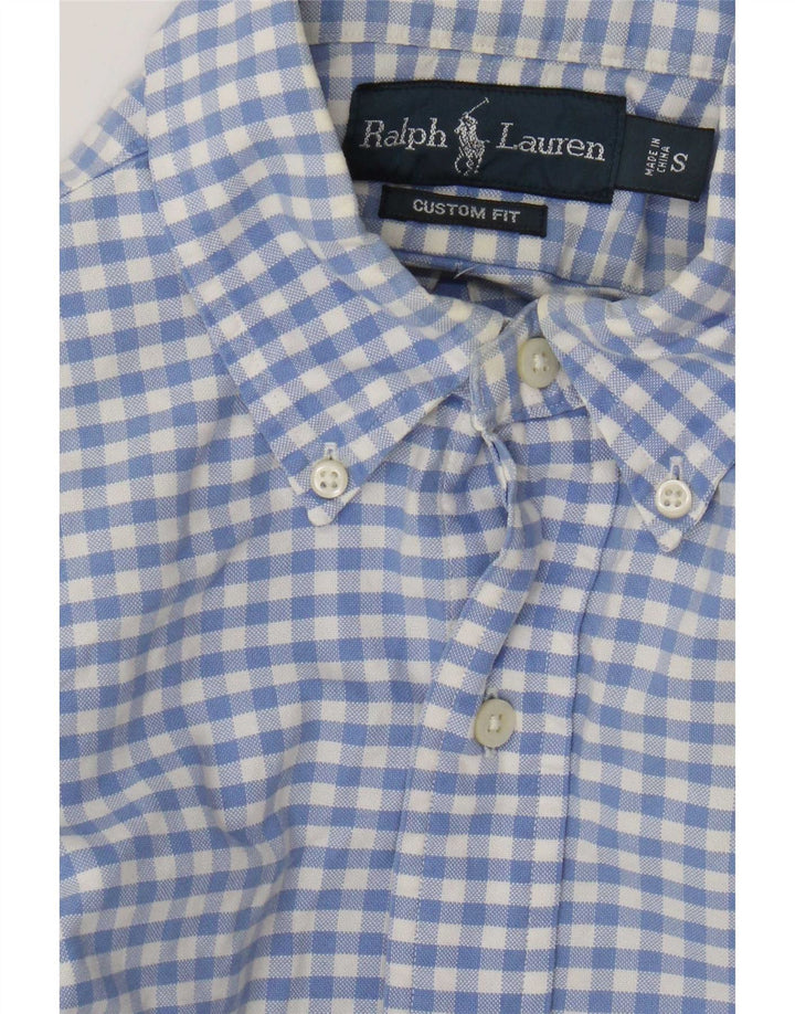 Camisa masculina Ralph Lauren com ajuste personalizado, algodão guingão azul pequeno