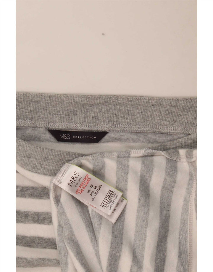 Top feminino Marks & Spencer de manga comprida UK 16 grande algodão listrado cinza