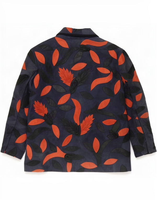 Jaqueta de couro oversized feminina vintage UK 18 XL azul marinho floral