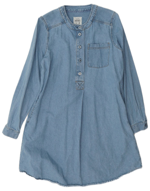 Vestido jeans de manga comprida feminino Fat Face UK 8 algodão azul pequeno