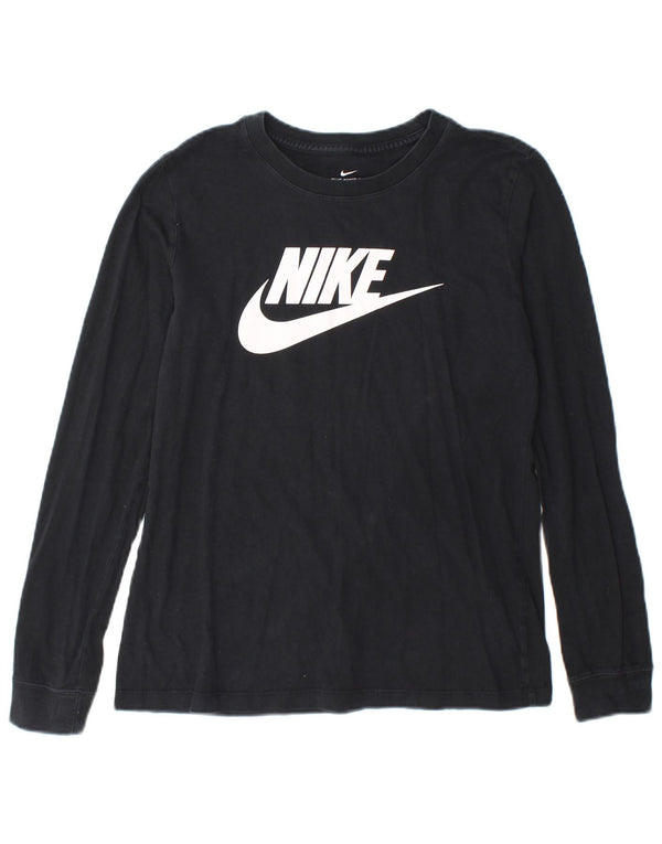 Top gráfico feminino Nike manga comprida UK 10 pequeno algodão preto