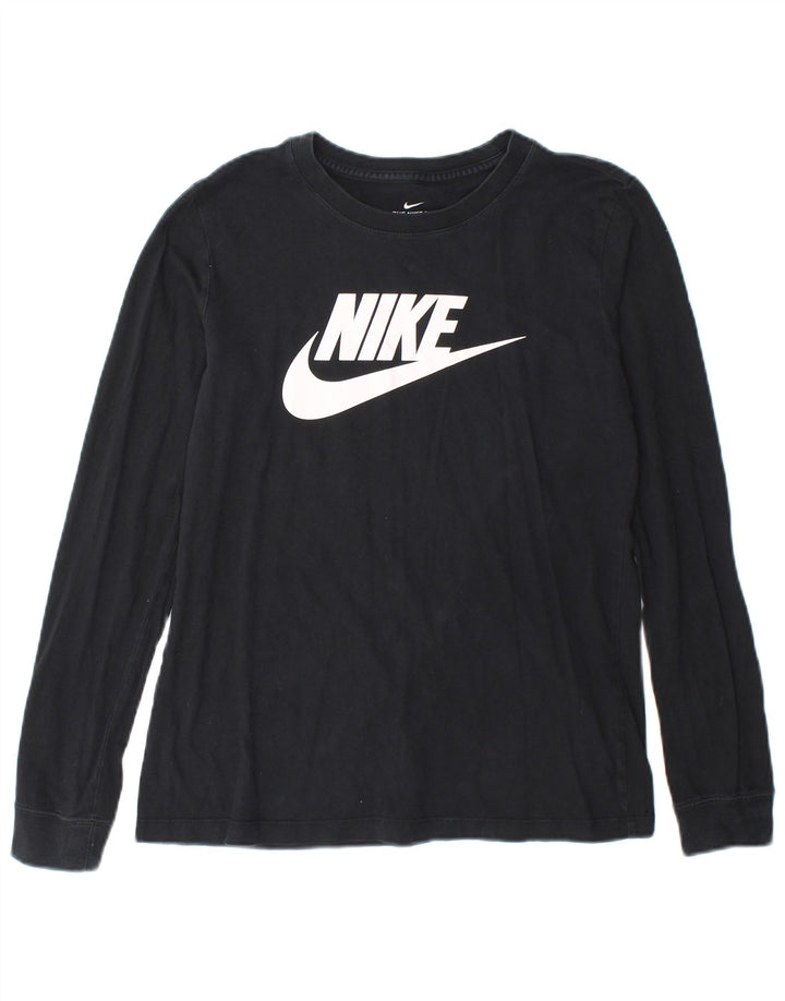 Top gráfico feminino Nike manga comprida UK 10 pequeno algodão preto