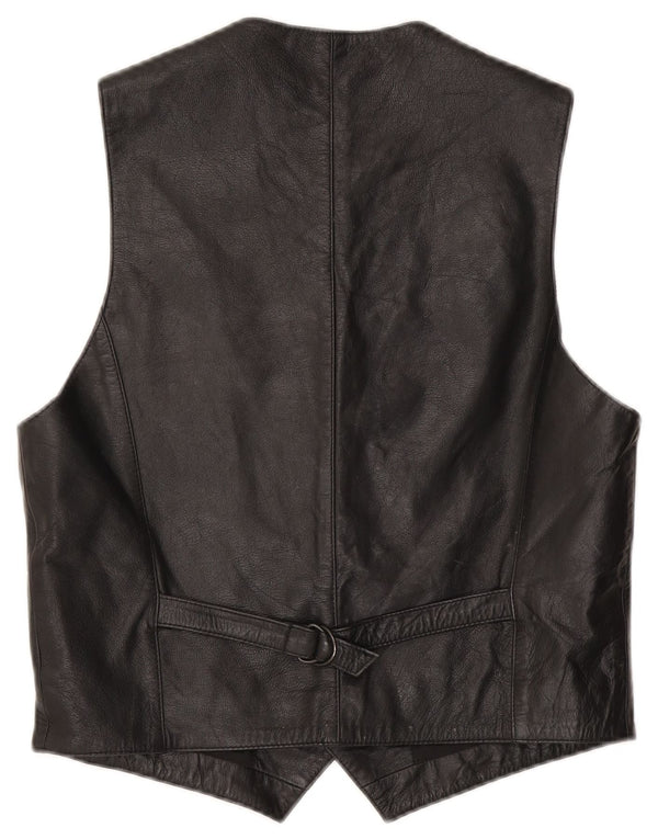 Colete de couro masculino vintage IT 50 médio preto