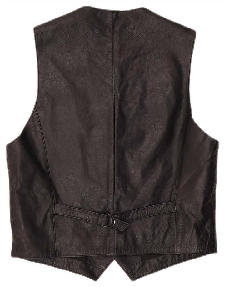Colete de couro masculino vintage IT 50 médio preto