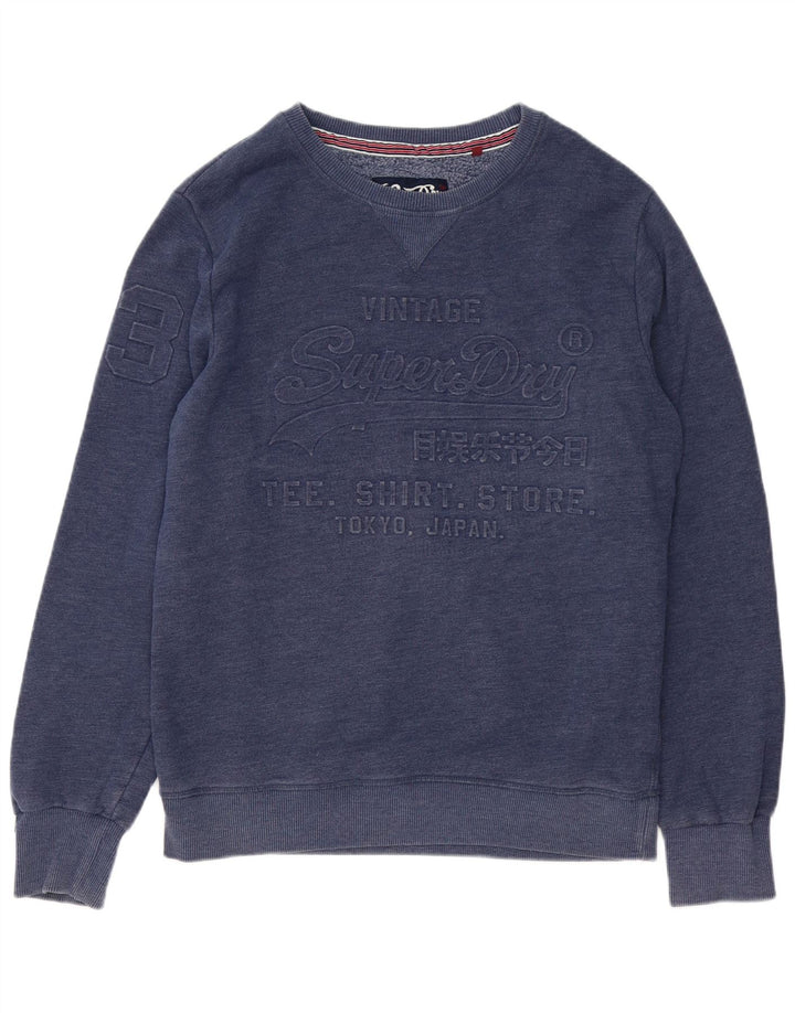 Suéter gráfico masculino Superdry XL algodão manchado azul