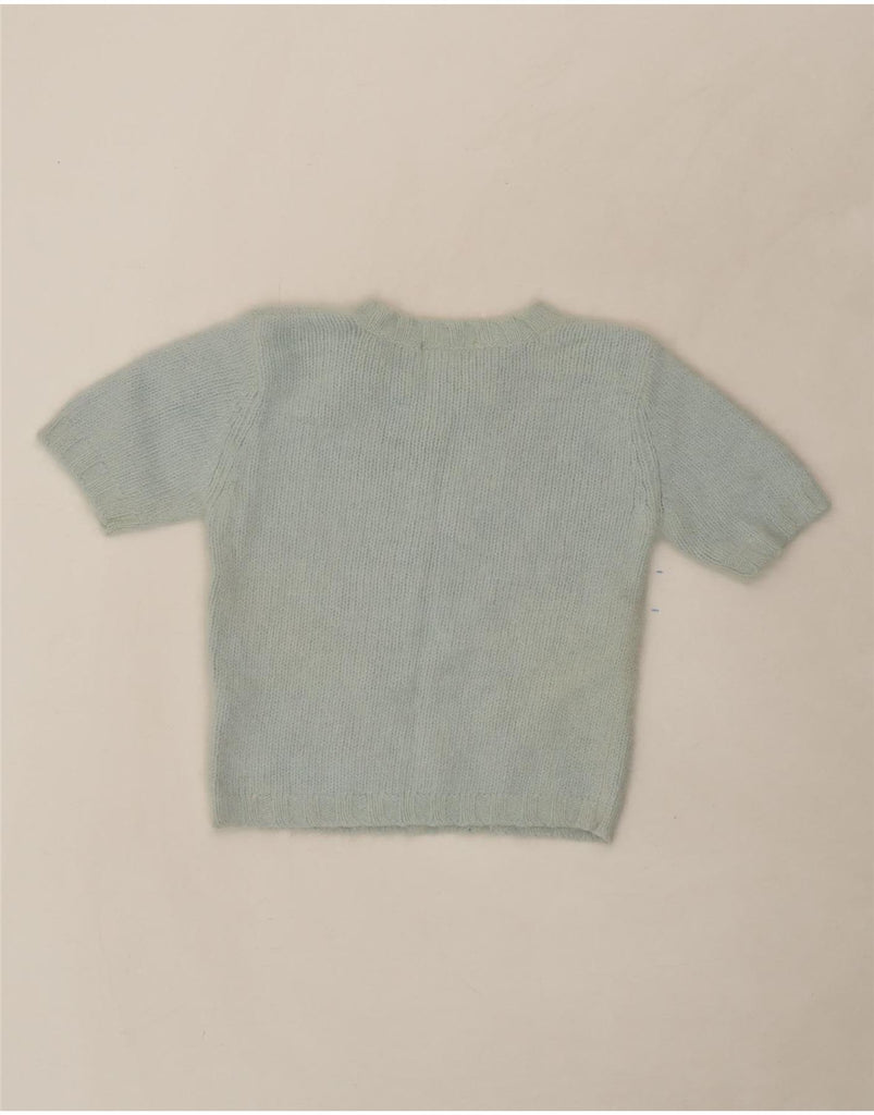 KOOKAI Womens Crop Short Sleeve Boat Neck Jumper Sweater UK 8 Small Blue Vintage Kookai and Second-Hand Kookai from Messina Hembry 