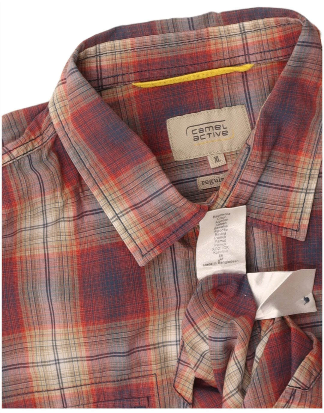 CAMEL ACTIVE Camisa masculina de manga curta de ajuste regular XL vermelho algodão xadrez