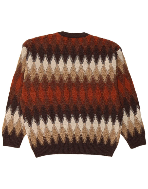 Suéter vintage para meninos com gola redonda 13-14 anos marrom Argyle/Diamante