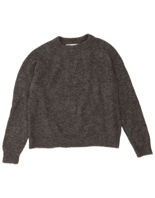 Zara Suéter feminino oversized com gola canoa Reino Unido 10 pequeno cinza nylon