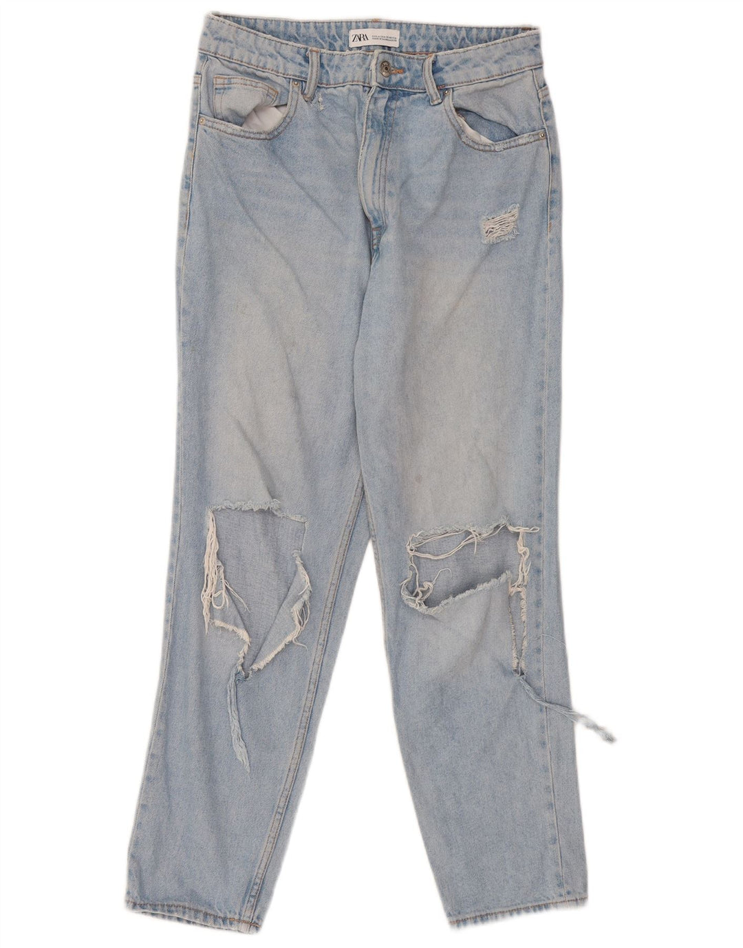 Zara Jeans feminino desgastado de cintura alta EU 40 médio W30 L27 azul