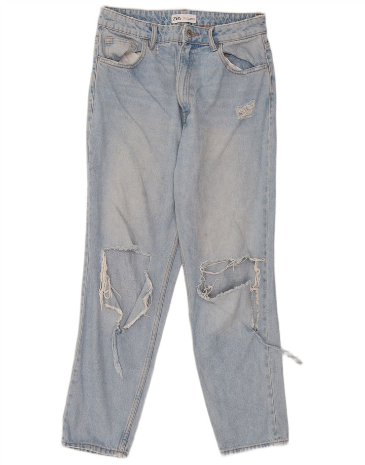 Zara Jeans feminino desgastado de cintura alta EU 40 médio W30 L27 azul