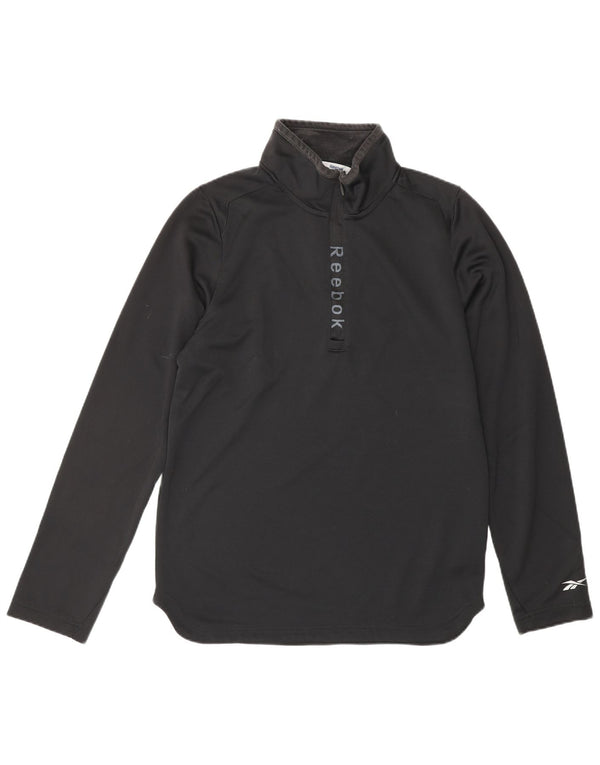 REEBOK Mens Graphic Zip Neck Pulôver Treino Top Pequeno Poliéster Preto