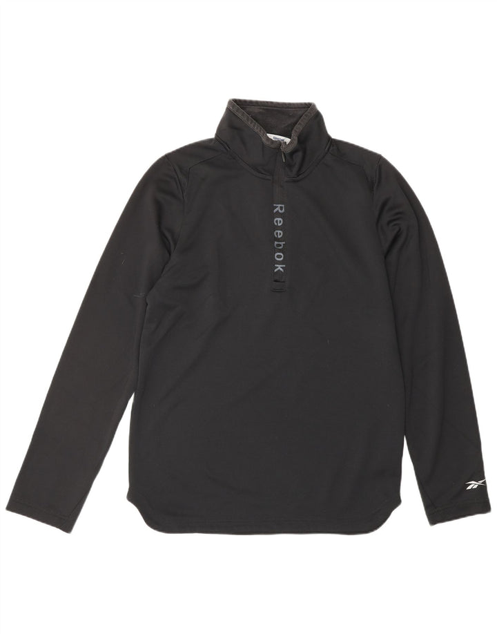 REEBOK Mens Graphic Zip Neck Pulôver Treino Top Pequeno Poliéster Preto