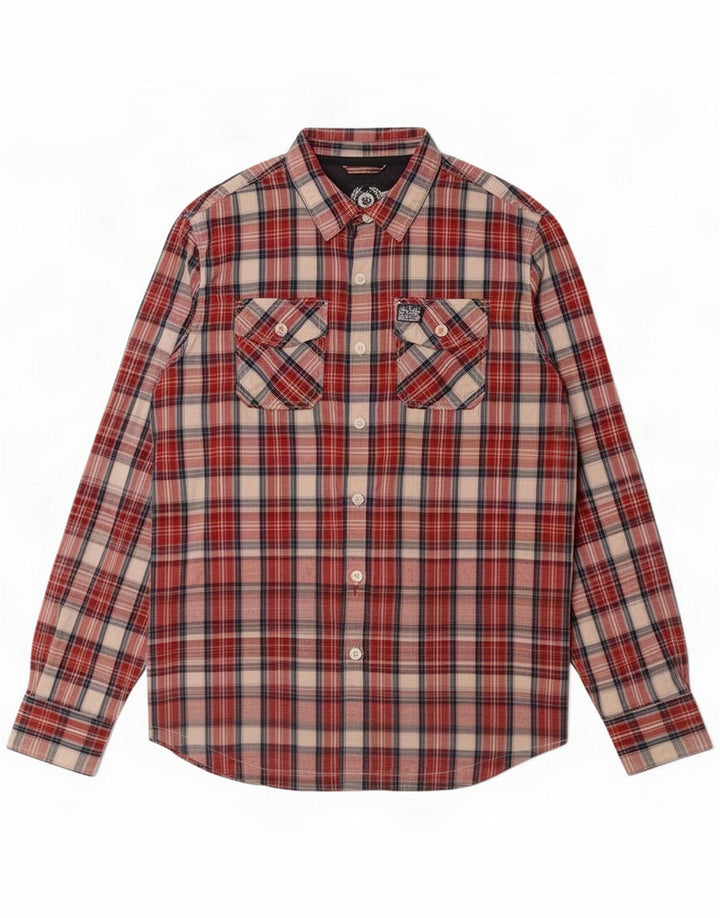 Camisa masculina Superdry de algodão xadrez vermelho médio