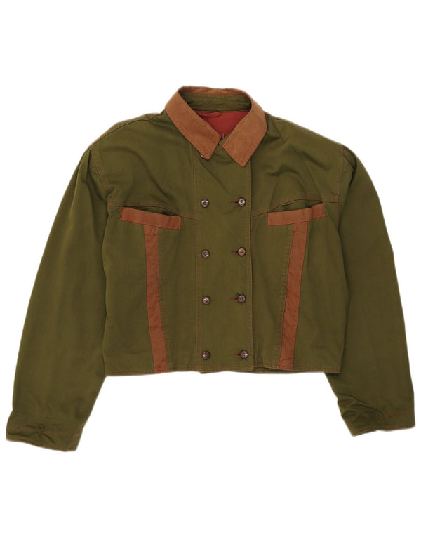 Jaqueta bomber vintage feminina UK 16 grande algodão cáqui colorblock