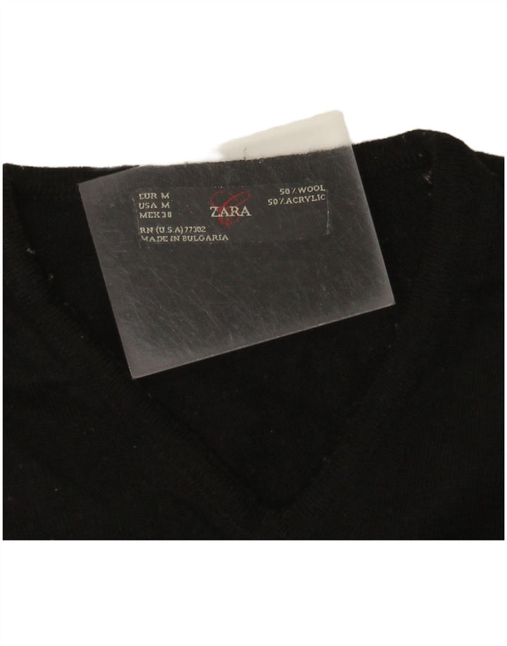 Suéter masculino Zara com decote em V, lã preta média