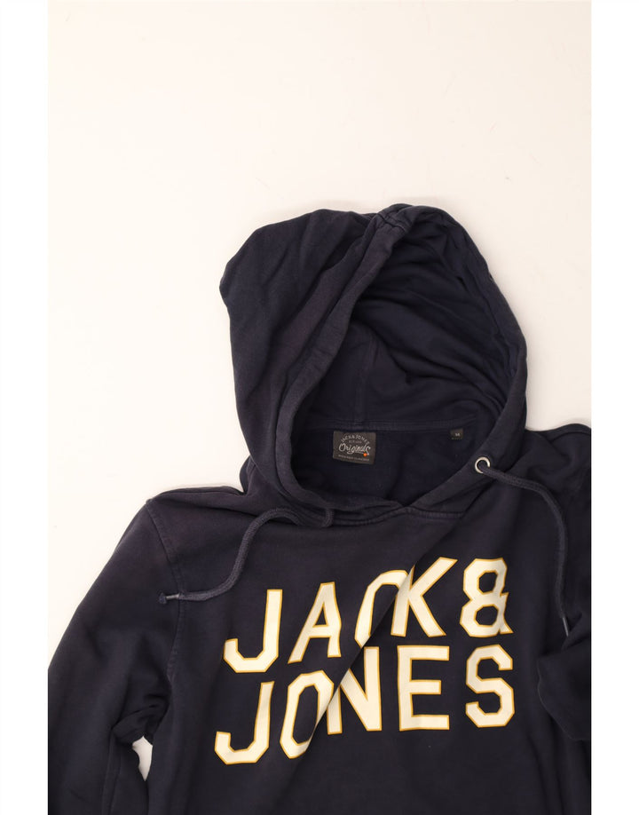 JACK & JONES Mens Graphic Hoodie Jumper Medium Navy Blue Cotton Vintage Jack & Jones and Second-Hand Jack & Jones from Messina Hembry 