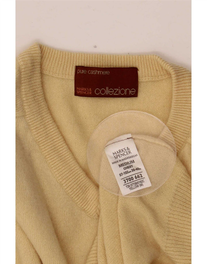 Suéter masculino Marks & Spencer com gola V e caxemira amarela média