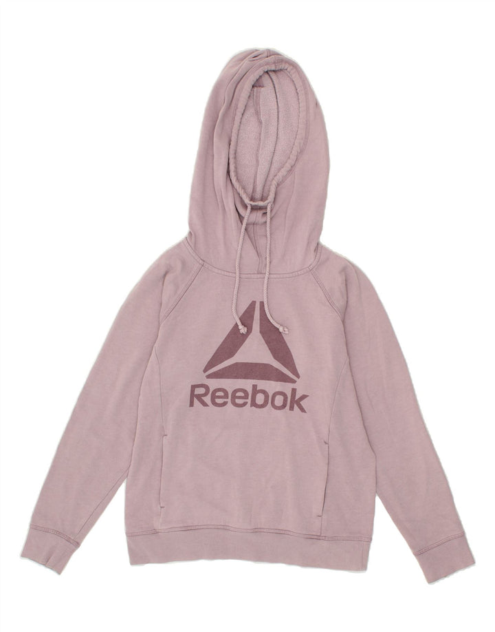 REEBOK Womens Oversized Graphic Hoodie Jumper UK 6 XS Purple Cotton Vintage Reebok and Second-Hand Reebok from Messina Hembry 